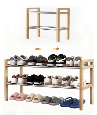 Productafbeelding van Schoenenrek, hout, eikenhout, 2 lagen, uitbreidbaar, lengte 43-79 cm