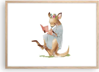 Produktbild von Gerahmtes Poster - Rahmen in heller Eiche - Känguru Mama Kind - 70x50 cm - Wand Bild - Wanddeko - Wandbilder - Kunstposter - Wandposter - Bilderrahmen - Bilder - Kunstdruck - P2NAA70x50-4705