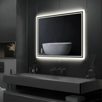 Obrázek produktu pro LED zrcadlo do koupelny – chytré zrcadlo 60 x 80 cm – obdélníkové – bez rámu – s regulovatelným podsvícením – s funkcí proti zamlžování – s dotykovým senzorem