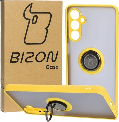 Produktbild von Bizon Case Hybrid Ring Fingerringhülle für Galaxy M54 5G, Rauch mit gelbem Rahmen