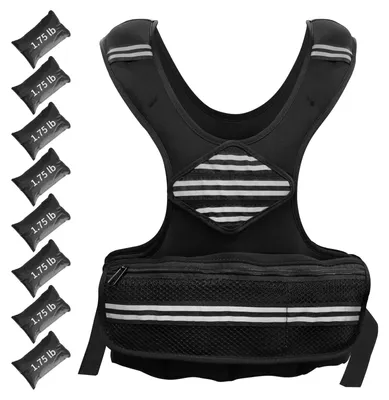 Immagine prodotto di Gilet zavorrato - Gilet da allenamento - Regolabile da 2,7 a 9,1 kg - Riflettenti - Tasche - Per la corsa e il fitness