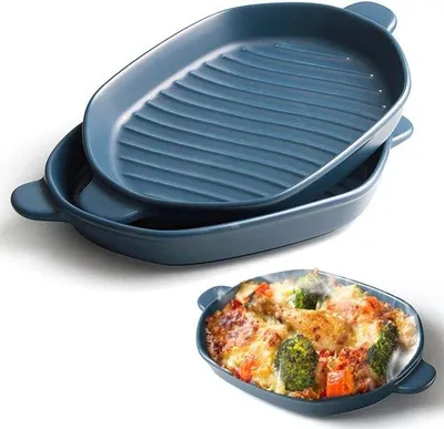 Image de Plat à lasagnes en céramique, 26 x 18 cm, bleu, lot de 2