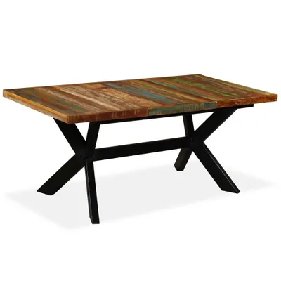 Image de vidaXL Table de salle à manger en vieux bois massif et structure en acier 180 cm