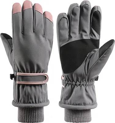 Produktbild von Frauen wasserdichte Winter warme Handschuhe Skifahren Radfahren Reiten Touchscreen Fäustlinge, grau