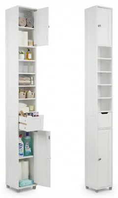 Hochschrank 20x20x180 cm, weiß, mit 5 Böden, Schublade & Türen