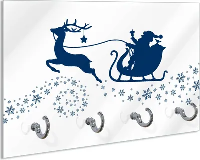 Produktbild von Wallario Schlüsselbrett aus Glas, Motiv: Weihnachtsmann auf seinem Schlitten mit Rentier, 30 x 20 cm mit 4 Haken