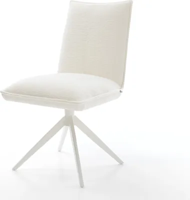 Produktbild von DELIFE Drehstuhl Lelio-Flex Bouclé Soft Beige Kreuzgestell breit Weiß 360° drehbar Wippfunktion Taschenfederkern