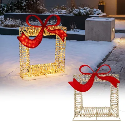 Immagine prodotto di Set regalo natalizio LED ECD Germany, con fiocco, decorazioni natalizie, timer, adatto per interni/esterni (IP44), illuminazione natalizia con 500 LED, dimensioni 58x63 cm