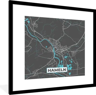 Produktbild von MuchoWow® Gerahmtes Poster Stadtplan - Deutschland - Blau - Hameln - Karte 40x40 cm - Poster mit Schwarzem Bilderrahmen Wandposter Rahmen Foto Bilder - Poster - Plakat im Rahmen