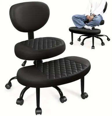 Produktbild von Kniehocker - Ergonomischer Kniehocker - Meditationsstuhl - Bürostuhl - Yogastuhl - Schwarz, Kunstleder