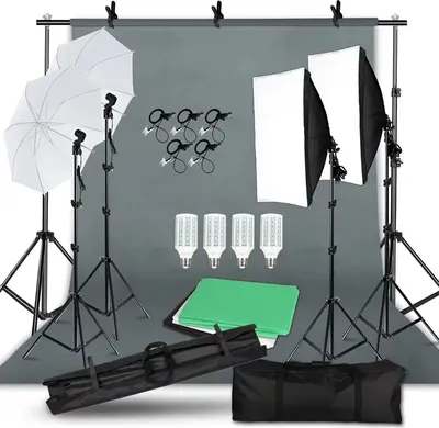 Zdjęcie produktu dla Zestaw oświetlenia fotograficznego, statyw do tła 2x3M, softboxy i parasole, SH-TZ-53