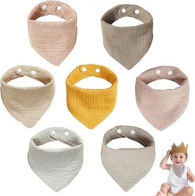 Productafbeelding van Slobberdoekjes - 7 stuks - Halsdoekjes voor baby's - Absorberende slobberdoekjes - Met verstelbare drukknopen - Zacht en gemakkelijk te wassen - Geschikt voor voeden, speeksel en bescherming van kleding - Gemaakt van katoen