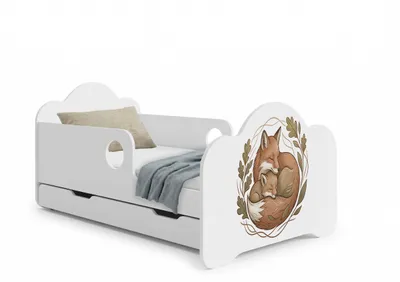 Image de Lit d'enfant Happy Babies Novula avec barrière de sécurité pour garçon, 140 x 70 cm, pour chambre d'enfant, avec tiroir et matelas, motif coloré