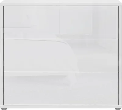 Produktbild von Forte ALICE SPRINGS Kommode 100, moderne Kommode mit 3 Schubladen, Schlafzimmer, Wohnzimmer, Holzwerkstoff, Weiß Glanz, 94,8 cm breit x 83,1 cm hoch x 34,9 cm tief