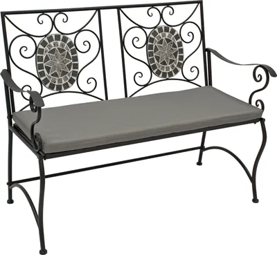 Produktbild von DEGAMO Gartenbank Parkbank Bank SIENA 2-sitzer 116cm, Eisen schwarz mit Mosaikeinlagen grau mit Polsterauflage grau