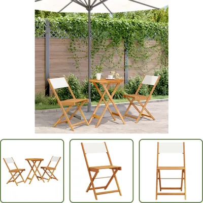Produktbild von The Living Store 3-tlg. Bistro-Set Cremeweiß Stoff und Massivholz
