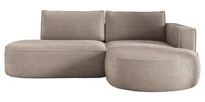 Produktbild von Ecksofa mit Schlaffunktion PIANO, Cord Sofa 180x267 cm, Schlafsofa L-Form, Couch mit Bettkasten, Polsterecke, Wohnlandschaft - Beige PS02 Rechts