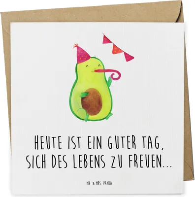 Produktbild von Mr. & Mrs. Panda Grußkarte Avocado Party - Weiß - Geschenk, Avocados, anlasskarte, Glückwunschkarte, Geburtstag, Happy Birthday, faltkarte, Klappkarte, doppelkarte