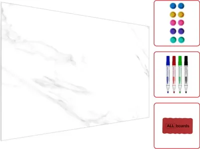 Zdjęcie produktu dla Tablica na magnesy na ścianę METALboards biały marmur 60x40 cm + zestaw akcesoriów GRATIS
