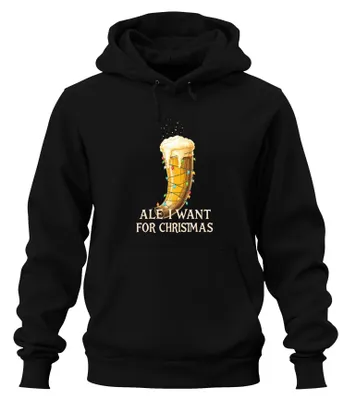 Produktbild von Ale I Want For Christmas Wikinger Trinkhorn Bier Geschenk Hoodie Kapuzenpullover, Schwarz, S