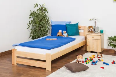 Produktbild von Kinderbett 90 x 200 cm | Massivholz: Kiefer | Natur Lackiert | inkl. Rollrost