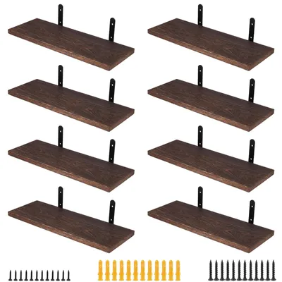 Schwebende Regale 8er-Set, 40x15x1,5 cm, dunkelbraun, Wandmontage