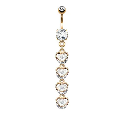 Produktbild von Taffstyle Bauchnabelpiercing Bauchnabelpiercing mit 4 Herzen in einem Kristall Ketten Anhänger, Roségold