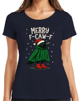 Immagine prodotto di Maglietta da donna Merry F Caw F Crow Christmas Funny Santa Hat Retro, Navy, XL