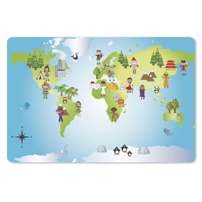 Produktbild von MuchoWow® Schreibtischunterlage Weltkarte - Kinder - Natur - Illustration - Jungen - Mädchen 60x40 cm - XXL Mauspad - Großes Mauspad