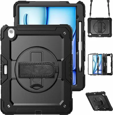 Productafbeelding van Accezz Rugged Backcover met schouderstrap voor de Apple iPad Air 13 inch (2026) M4 / (2025) M3 / (2024) M2 - Zwart