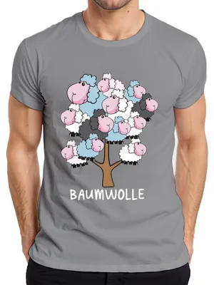 Produktbild von Baumwolle Schafbaum Cartoon Baumwollbaum Schafe Bauernhof Humor Herren T-Shirt, Grau, M
