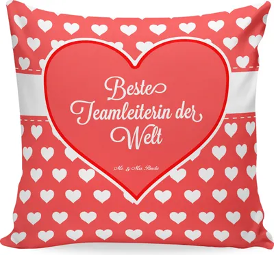 Produktbild von Mr. & Mrs. Panda Kissen 40x40 Teamleiterin - Geschenk, Herz Liebe Verliebt Dankeschön Geburtstag Bester Beste Bedanken, Gruppenleiterin, Sofa, für couch, Sofakissen