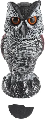 Imagen del producto de Réplica de búho de plástico con cabeza móvil, 26,5 cm, espantapájaros para jardín