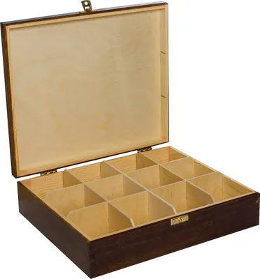 Obrázok produktu pre Creative Deco Drevená Hnedá Jrabička na čaj Prírodná Borovica | 29 x 25 x 7,5 cm | Krabička na čaj so 12 Priehradkami a Vekom | | Ideálna na Dekupáž, Dekorácie a Skladovanie čajových Vrecúšok