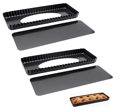 2 rechteckige Backformen, 35x11x2,5 cm, Antihaft, herausnehmbarer Boden