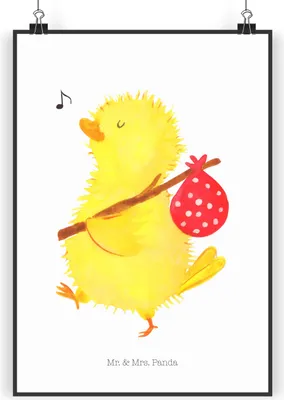 Produktbild von Mr. & Mrs. Panda Bild Küken Wander DIN A4 - Weiß - Geschenk, drucke, wanddeko, Wandbild, Wunder, Frohe Ostern, Ostergrüße, kunstdruck poster, Zeit