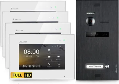 Produktbild von HD Video Türsprechanlage für 1 Familienhaus, 4x Monitore, Balter EVO HD Schwarz
