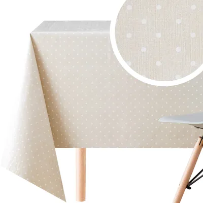 PVC-Tischdecke beige Punkte 140x140 cm abwischbar