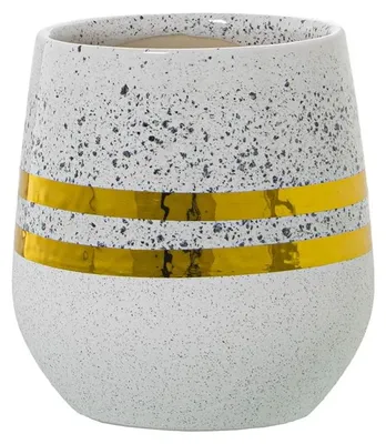 Productafbeelding van Omgoods - Set van 2 Ronde Keramische Bloempotten Wit en Zilver 13 cm