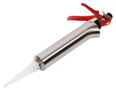 Image de Pistolet à mastic - Pistolet à silicone manuel - Buses interchangeables de 2 à 5 mm - Embouts droits et ronds - Acier inoxydable et plastique - Argent/Rouge