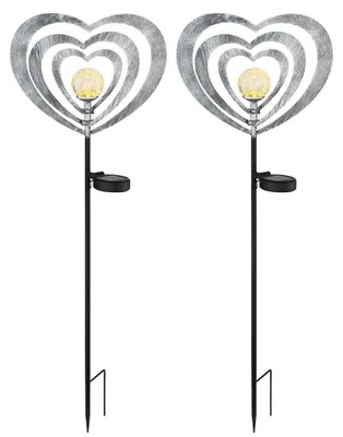 Produktbild von 2x LED Solarleuchte, Glas, schwarz, silbergrau, Herz, H 82cm
