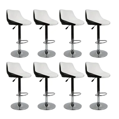 Image de Tabouret de bar Lot de 8 Chaises de bar pivotantes Tabouret de cuisine en similicuir Réglable en hauteur Blanc et noir