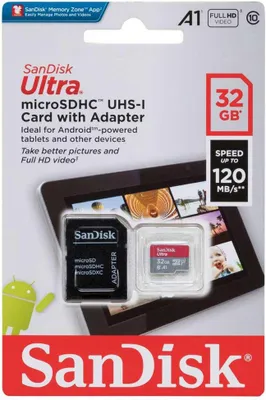 Produktbild von SanDisk Ultra microSD, 32 GB, MicroSDHC, Klasse 10, UHS-I, 120 MB/s, Grau, Rot