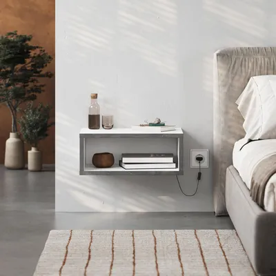 Produktbild von Skye Decor, Hochwertiger Nachttisch (3-teilig) - 100% Melamin, Weiß & Retro Grau