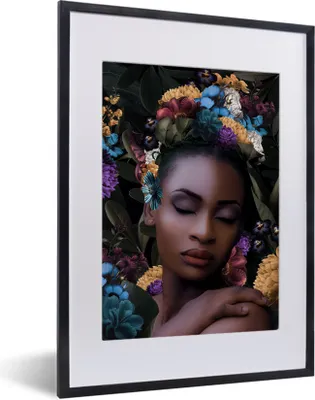 Produktbild von MuchoWow® MuchoWow® Gerahmtes Poster Blumen - Blätter - Frauen 30x40 cm - Poster mit zchwarzem Bilderrahmen - Wandposter Schlafzimmer