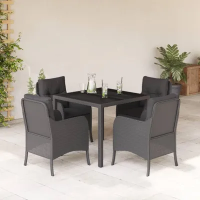 Productafbeelding van 5-delige tuinset met kussens, zwart, van polyrotan