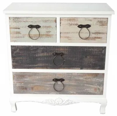 Produktbild von Casa Padrino Landhausstil Kommode Antik Weiß / Mehrfarbig 84 x 40 x H. 80 cm - Kommode mit 4 Schubladen im Shabby Chic Look