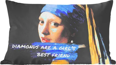 Produktbild von MuchoWow® Zierkissen Sofakissen Wohnzimmer Dekokissen 50x30 cm Vermeer - Das Mädchen mit dem Perlenohrring - Zitat - Wohnzimmerdekoration - Polster mit Photo