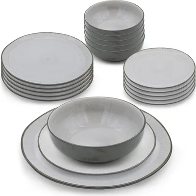 Produktbild von Geschirr Set in grau - 18-teilig - 6x Teller klein und groß, 6x Schüssel