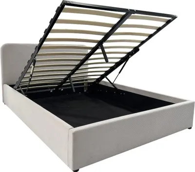 Zdjęcie produktu dla Łóżko z pojemnikiem 140x190 cm w beżowym sztruksie z zagłówkiem i stelażem listwowym - LIVY